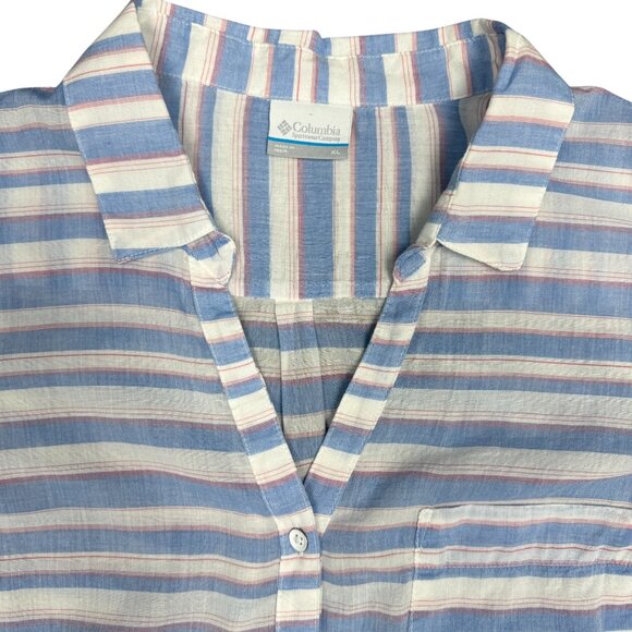 Women's COLUMBIA Lightweight Cotton Button-Down Roll-Tab SHIRT- Size XL - Picture 1 of 10